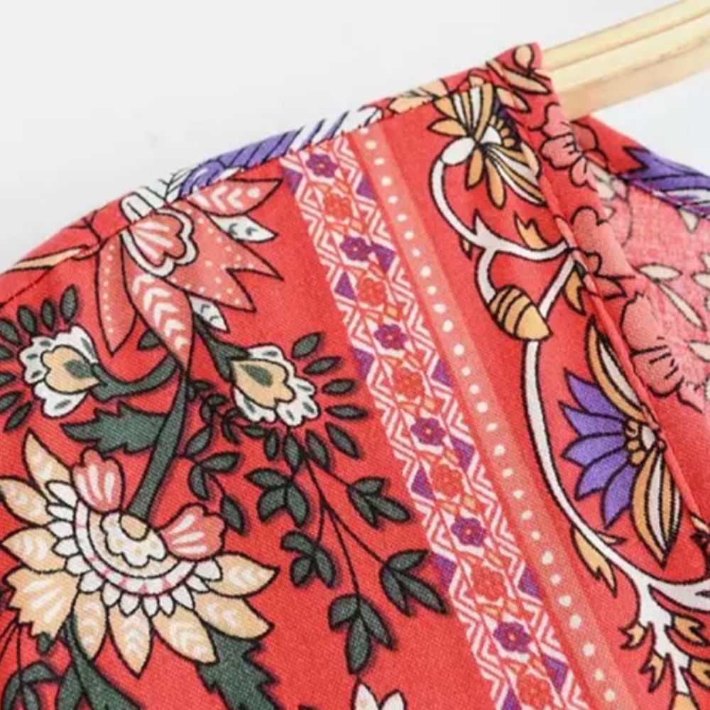 Boho Floral Gypsy Print Maxi Wrap Dress red - Picture 10 of 14